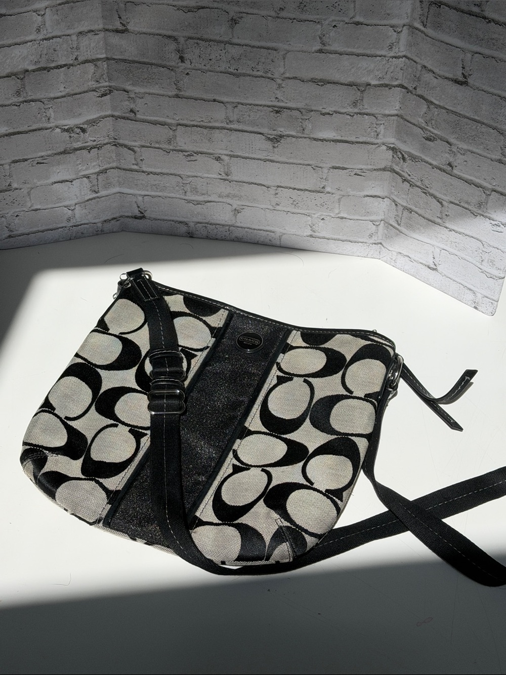 Coach Black and White Signature Canvas Crossbody